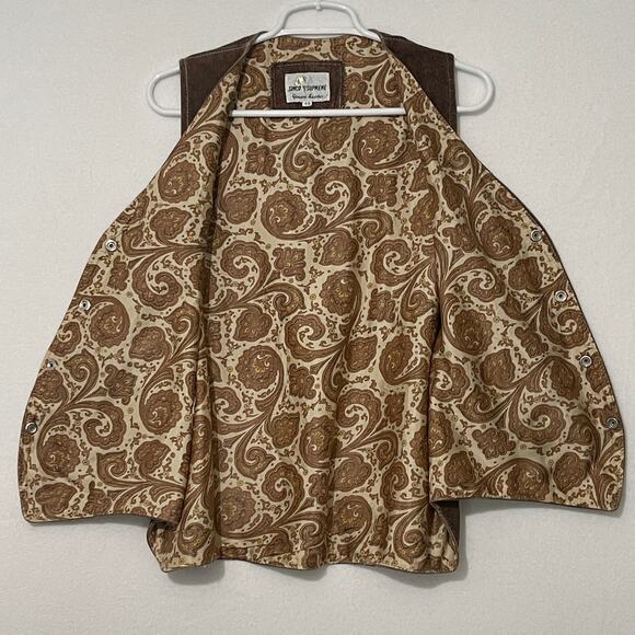 Simco Supreme Genuine Leather Vest Mens Size 46 Brown 4 Snaps Paisley Lined USA - Picture 5 of 12